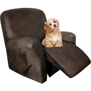 molasofa Leather Like Recliner Chair Covers - Large Lazy Boy Recliner Chair Covers for Reclining Chair 4 Pieces Washable Recliner Slip Covers That Stay in Place (Dark Brown (1 Seater)
