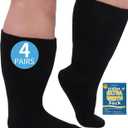 Powbrace 4 Pairs Wide Diabetic Socks for Swollen Feet, Lymphedema & Edema Relief, Non-Binding Calf Socks for Men & Women, One Size