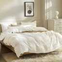 JELLYMONI White Duvet Cover Queen Size, 3pcs Washed Microfiber Bedding Set, Soft Breathable Seersucker Duvet Cover Set with Zipper Closure and Corner Ties for All Seasons