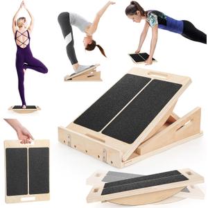 Chunful 3-in-1 Balance Board Adjustable Slant Board, Extra Double Side Handle Design, 4 Angles (1535) Wooden Non-slip Incline Calf Ankle Stretcher for Core Strength, Squat, Foot Heel Practice