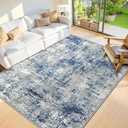 SIPIHA 5x7 Area Rugs for Living Room, Machine Washable Vintage Rug, Non-Slip Low Pile Throw Rugs with Rubber Backing Foldable Washable Carpet for Bedroom Dining Room Home Decor, Blue