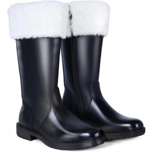 Men's Black Santa Claus Boots-Premium Faux Leather Wide Calf Santa Combat Shoes Adult Men with Non-Slip Sole, Christmas Footwear for Halloween Parties & Cosplay (9- 9.5)