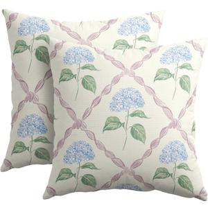 Kawani Hydrangea Pillow Covers 18x18 Inch Watercolor Blue and Pink Floral Outdoor Decorative Throw Pillows Set of 2 Rustic Elegant Flower Pillowcases Cushion Covers for Home Couch Decor