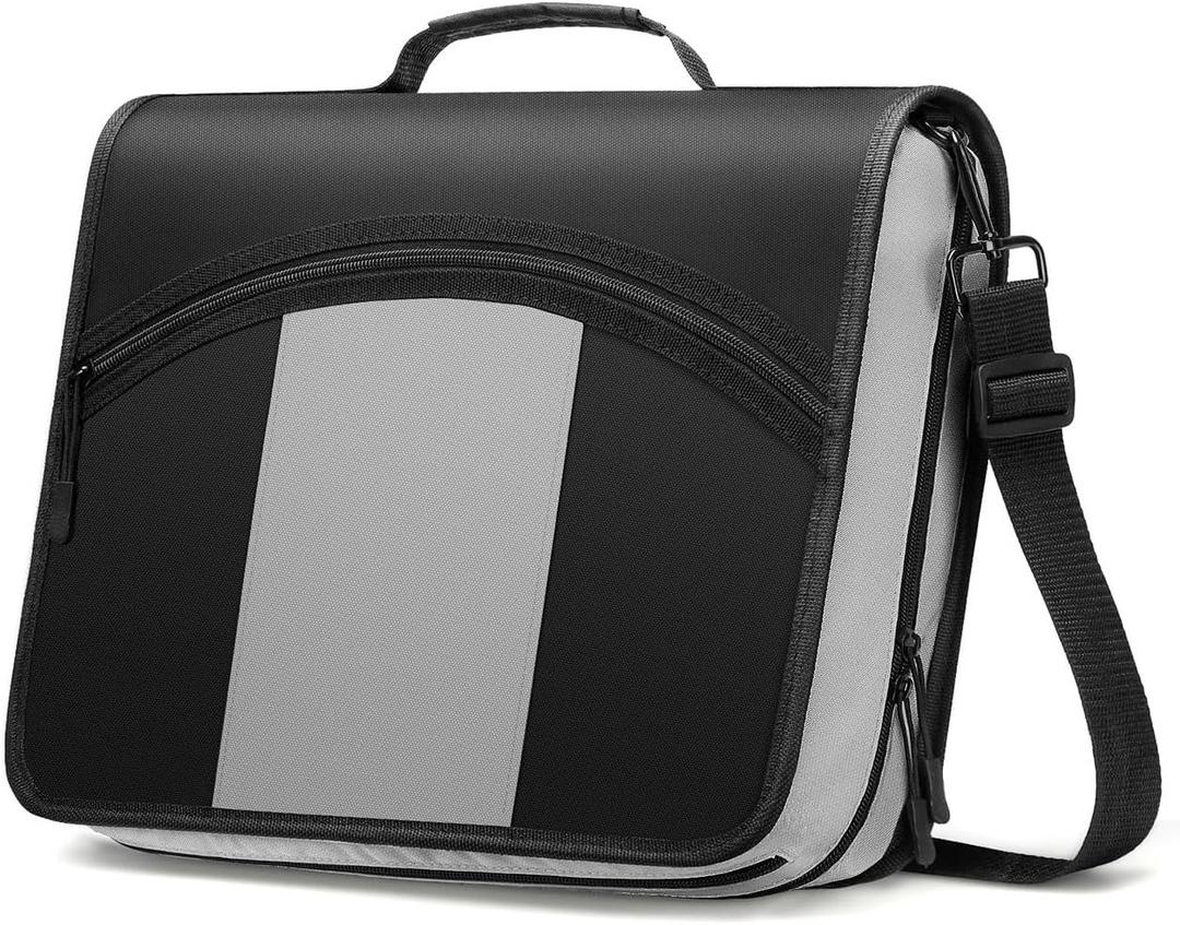 MoKo Zipper Binder, 3-Inch 3 Rings Binder with Zipper, 600 Sheet Capacity Multi-Pocket School Bag Organizer, Handle and Shoulder Strap Included, Black & Gray