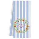 WUCHJ Christmas Wreath Kitchen Towels, Floral Wreath Christmas Hand Towels for Bathroom, Preppy Xmas Blue and White Striped Holiday Decorative Dish Tea Towel, 16x24 Inch