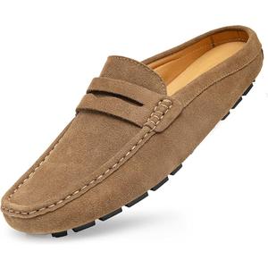 Go Tour Mens Handmade Suede Leather Mules Clog Slippers Breathable Leather Slip on Shoes Casual Loafers, 12