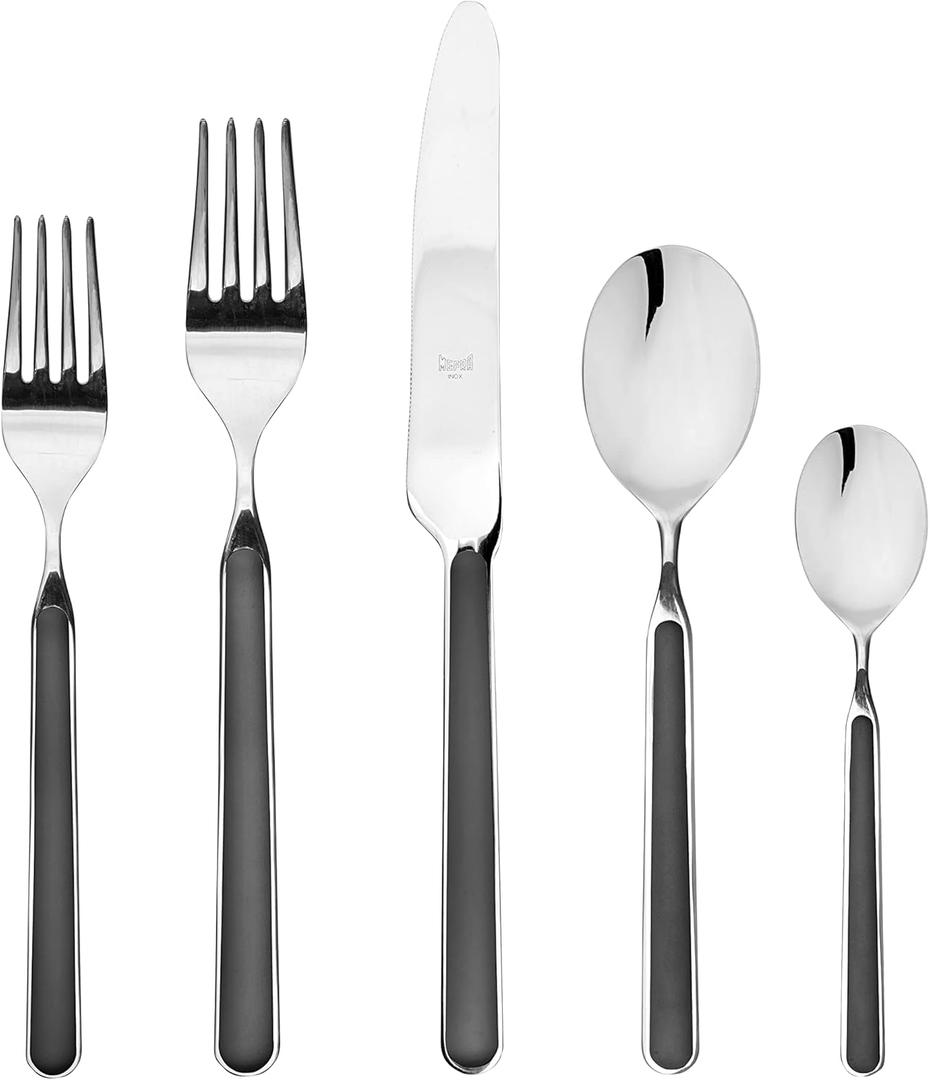 MEPRA 10N622005 Fantasia Black 5-Piece Durable 18/10 Stainless Steel American Style Flatware Cutlery Set for Fine Dining, Dishwasher Safe, Service for 1