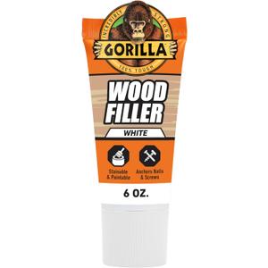 Gorilla All Purpose Wood Filler, White Wood Filler, 6 Ounce Tube (Pack of 1) - Water Resistant for Indoor or Outdoor Projects and Repairs