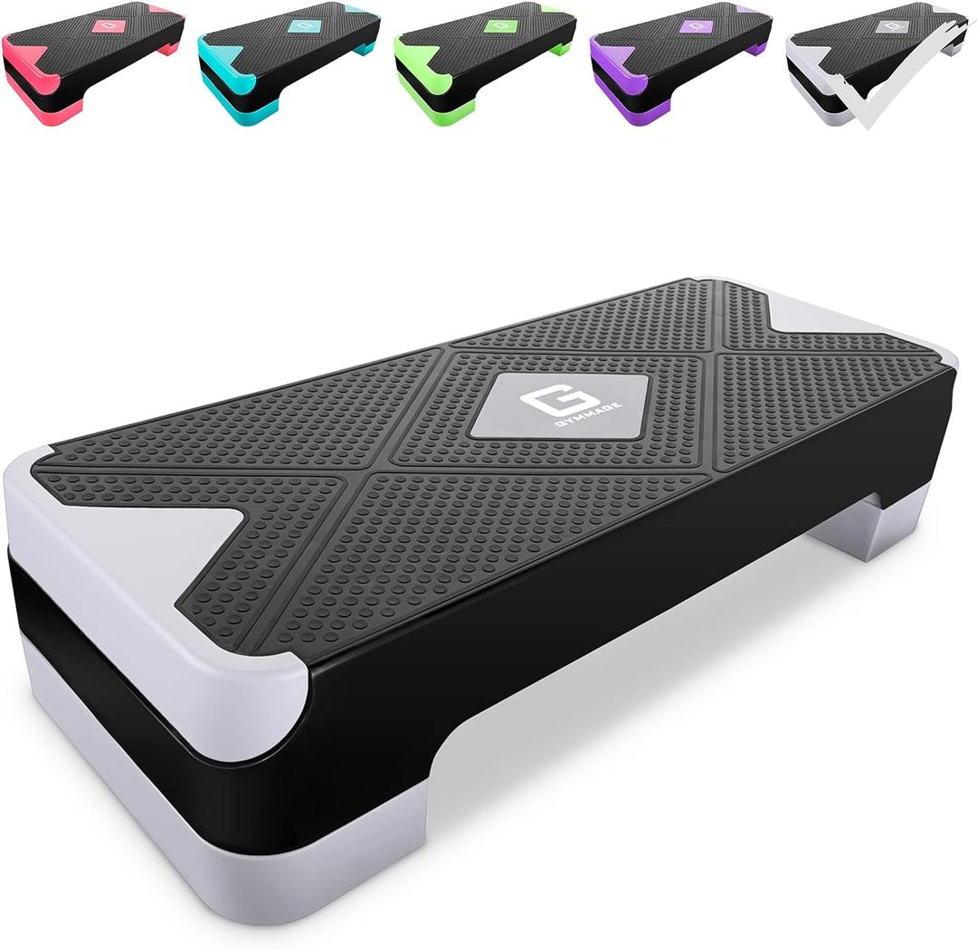 GYMMAGE Adjustable Workout Aerobic Stepper, Aerobic Exercise Step Platform with 2 Risers, Exercise Step Deck for Fitness, 26.5" Trainer Stepper with Non-Slip Surface Home Gym & Extra Risers Options (Gray&Black)