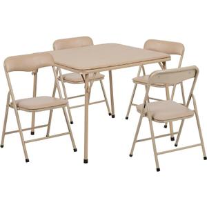 Flash Furniture Mindy Kids 5-Piece Folding Square Table and Chairs Set for Daycare and Classrooms, Children's Activity Table and Chairs Set, Tan