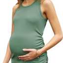 Women's Maternity Tank Tops Summer Sleeveless Crew Neck Ribbed Knit Slim Fitted Blouse Side Ruched Pregnancy Shirts (XX-Large, Light Green)