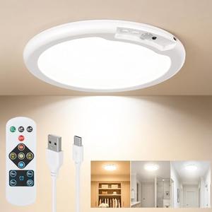 Rechargeable Ceiling Light, Magnetic Motion Sensor Ceiling Lights With 3 Color Remote, Wireless Battery Operated Dimmable Led Ceiling Lights for Closet Shower Stairs Hallway Shed Pantry Laundry