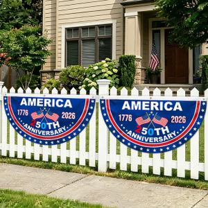 USA 250th Anniversary Flag Bunting, 2 Pcs 2 x 4 FT 1776-2026 250 Years American Patriotic Banner, 4th of July Party Decorations, Indoor Outdoor Hanging Decor, American Independence Decor