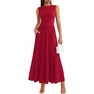 PRETTYGARDEN Summer Maxi Dresses for Women 2026 Sleeveless A Line Flowy Long Casual Sundress Wedding Guest Fashion Clothing (Red)
