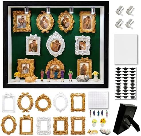 DIY Mini Frames Silhouette Box, Shadow Box Frame Kit with Gold Mini Frames and Figurines, Celebrate Your Unique Memories, for Anniversary, Wedding, Birthday, Valentine's Day & Home Decor