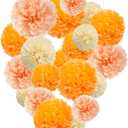 Capesaro Orange Paper Pom Poms - Peach Tissue Pom Poms Decorations for Party Hanging Decor - 15 Piece Set