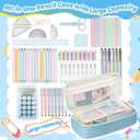 3 x Aesthetic Pencil Case Pouch with Zipper  Large Capacity Organizer Bag for School Supplies, Pens, Pencils, Markers  Cute Small Storage Box for Kids, Girls, Teens & College, Blue