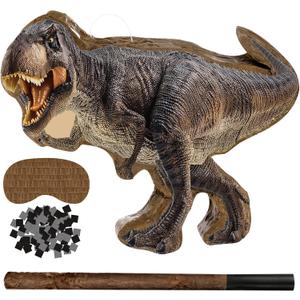 Sotiff Dinosaur Piata, Piata with Stick Blindfold and Confetti Realistic Dinosaur World Party Decorations for Kids Birthday Party Game Supplies, 17 x 13.4 x 3 Inch(Tyrannosaurus)