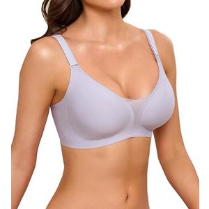 COOL CUTE Jelly Bras for Women No Underwire Sexy V-Neck Mesh Comfy Wireless Bralettes Seamless Everyday Tshirt Bra (Dreamypurple, Medium)