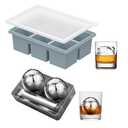 Large Silicone Ice Cube Tray with Lid & XL Stainless Steel Ice Balls - Easy Release 2" Big Sphere Ice Maker Mold & Reusable Metal Chilling Spheres - Non-Diluting Whiskey Gifts for Him Dad-BLACK