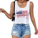 4th of July Crop Tops for Women Funny American Flag Shirts Tank Top Outfits (White, XL)