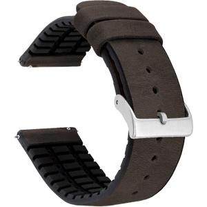 BARTON Leather and Rubber Hybrid Straps with Integrated Quick Release Spring Bars - 316L Stainless Steel - Choose Color - 18mm, Watch Bands (Smoke)