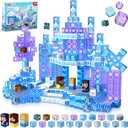 Magnetic Blocks - 100Pcs Transparent Building Block for Kids Ages 4-8, Magnet Blocks Sets for Blue Princess Castle Build, Building Cubes Tiles Princess Toys for Girls Ages 3 4 5 6 7 8-12 Birthday Gift