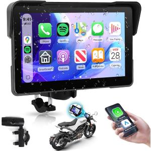 Rimoody 7 Inch Motorcycle Carplay Screen with Wireless Carplay Android Auto for Car, IP67 Waterproof Touchscreen, Bluetooth, GPS Navigation, EQ, Mirror Link, Voice Control