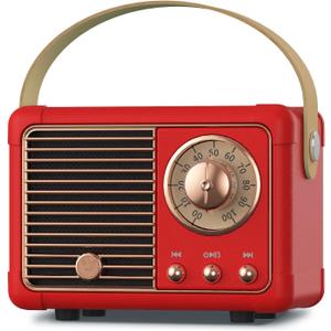 PRUNUS J-999 Retro Bluetooth Speaker,Vintage Decor,Mini Wireless Bluetooth Speaker,Cute Old Fashion Style Support USB/TF Card/AUX for Kitchen Desk Bedroom Office Party OutdoorExclusive Red