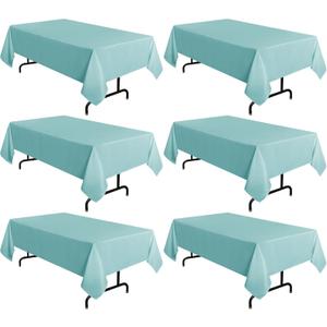 sancua 6 Pack Turquoise Tablecloth 60 x 102 Inch, Rectangle Table Cloth for 6 Feet Tables - Stain and Wrinkle Resistant Washable Polyester Table Cover for Dining Tables, Buffet Parties and Camping