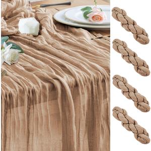 Wokceer Cheesecloth Table Runner 4-Pack 10FT Nude Brown Boho Gauze Cheese Cloth Table Runner for Party Long Rustic Sheer Table Runners for Baby Bridal Shower Wedding Easter Table Decor