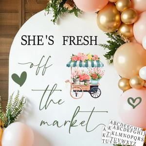 Custom Name Fresh Off The Market Sign Bridal Shower Party Decoration Decals for Backdrop Engagement Bachelorette Sign for Balloon Arch Floral Bridal to Be Party Supplies Wedding Letters Stickers
