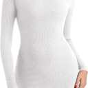 Long Sleeve Dress for Women Ribbed Knit Crew Neck Fall Dresses Bodycon Mini Short Dresses Fashion Clothes 2025 (Small, White)