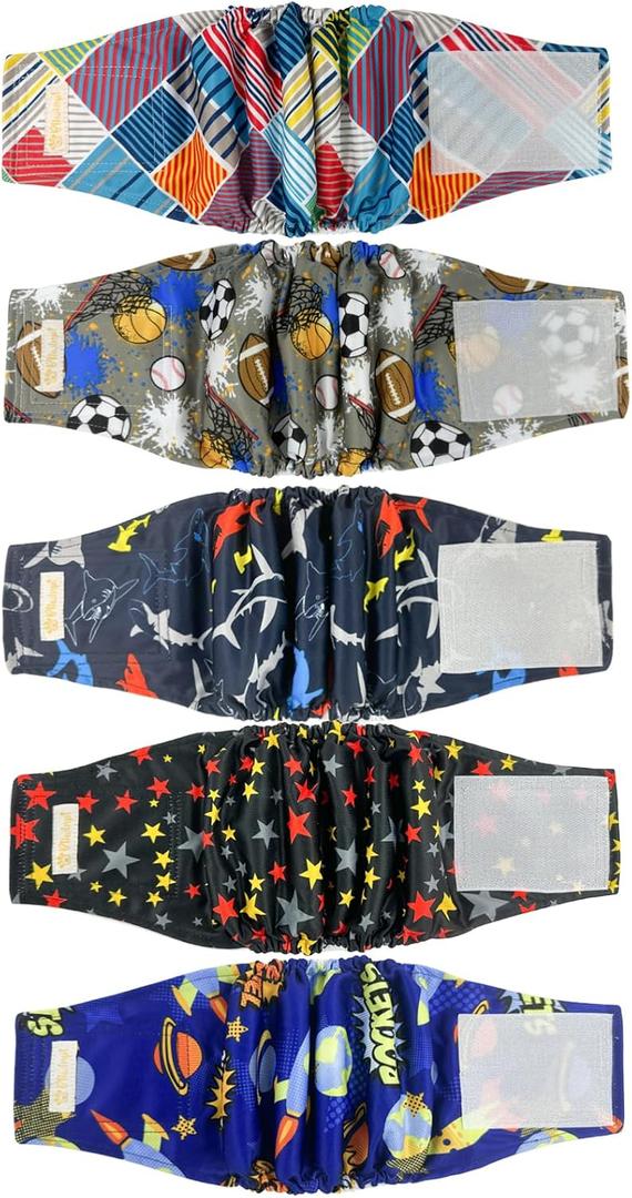Reusable Dog Diapers Male High Absorbing Belly Band for Dogs Washable Male Dog Belly Band with Cute Patterns 5packs (L, 14 - 18 Waist)