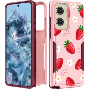 for Moto G Stylus 5G 2024 Case Women - Cute Girls Phone Cover Girly Kawaii Aesthetic Design Strawberry Heavy Duty Protective Shockproof Military Grade for Motorola Moto G Stylus 5G 2024 Cases