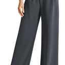 Sarin Mathews High Waisted Wide Leg Pants for Women Business Casual Dress Pant Palazzo Long Work Trousers with Pockets (Gray, L)