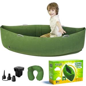 KreyNa Sensory Peapod Chair for Kids, 60" Inflatable Pea Pod Chair Sensory Pod for Autistic Children, ADHD Sensory Canoe with Neck Pillow, Electric Air Pump, Green