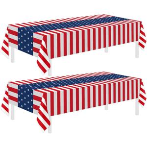 2 x 4th of July Tablecloth, 2 Pack American Flag Patriotic Theme Decorations, Disposable Plastic Tablecloths, 4th 0f July Table Decor for Independence Day and Memorial Day Decorations, 54 x 108 Inch