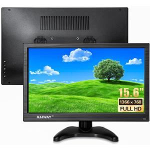 15.6 Inch Small HDMI Monitor, 1366x768 Resolution Security CCTV Monitor with HDMI BNC VGA AV USB Ports, Built-in Speakers LED Monitors for PC, Laptop and Computer for Home Office Warehouse