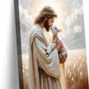 Jesus Holding sheep Canvas Wall Art Jesus Christ The Good Shepherd Wall Decor Picture Religious Christian Poster Print for Church Living Room Bedroom Home Decoration 12x16in Prepare to hang