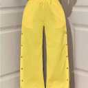 Verdusa Women's Button Down Slit Wide Leg Pants Streetwear Loose Trousers with Pockets (Yellow)