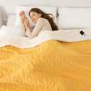 Electric Blanket Full Size 72"X84" Yellow - Soft Thick Warm Sherpa Heated Blanket for Winter with 6 Fast Heating Levels & 10hrs LED Timer Auto Off for Women, Overheat Protection for Bed