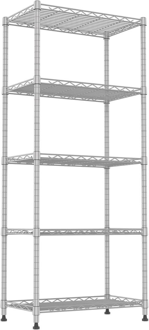 REGILLER 5-Wire Shelving Metal Storage Rack Adjustable Shelves,Standing Storage Shelf Units for Laundry Bathroom Kitchen Pantry Closet,(Silver,11.8" D x 21.2" W x 53.5" H)