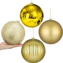 Liliful 4 Pcs 6" Christmas Balls Ornaments Hanging Extra Large Christmas Tree Ornaments Decorations Reusable Large Christmas Ball for Holiday Xmas Tree Home Decorations, 4 Styles(Gold)