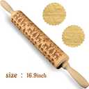 Embossed Wooden Rolling Pin, Natural Wood with Carved Snowflake, Elk, and Tree Patterns. Ideal for New Year and Valentine's Day Baking Embossed Cookies and Gift for Kids and Adults for Christmas (Elk pattern 16.9 inch)