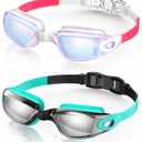Aegend Swim Goggles, 2 Pack Swimming Goggles No Leaking Adult Men Women Youth (Raspberry-red White & Light-blue Silver)