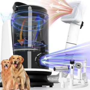 FOTING 8 in 1 Dog Grooming Vacuum & Dryer Kit, Dog Vacuum for Shedding Grooming with 3L Dust Cup, Touchscreen Adjustable Speed Temperature Control Clippers Brush, Pet Grooming Vacuum for Dogs at Home (Large)