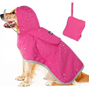 Lukovee Dog Raincoat, Adjustable Dog Rain Jacket with Clear Hooded Double Layer for Dogs Puppies, Waterproof Rain Coat Poncho with Reflective Storage Pocket & Rim (FU,XL)