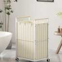Laundry Hamper with Wheels,Laundry Basket with Wooden handle, Laundry Sorter with Removable Liner Bag,Suitable for Laundry Room, Bedroom,Bedroom(Beige, 78L)