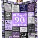 90th Birthday Gifts for Women Soft Purple Blanket 60"X50", Best Gifts for 90 Year Old Woman, Happy 90th Birthday Ideas Party Favors Decorations, 1935 Woman Present Throw